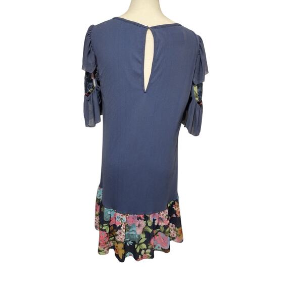 J.CREW Mathilde Dress Womens 38 Blue Floral Lace Ruffle Hem Midi Boho - Picture 2 of 7